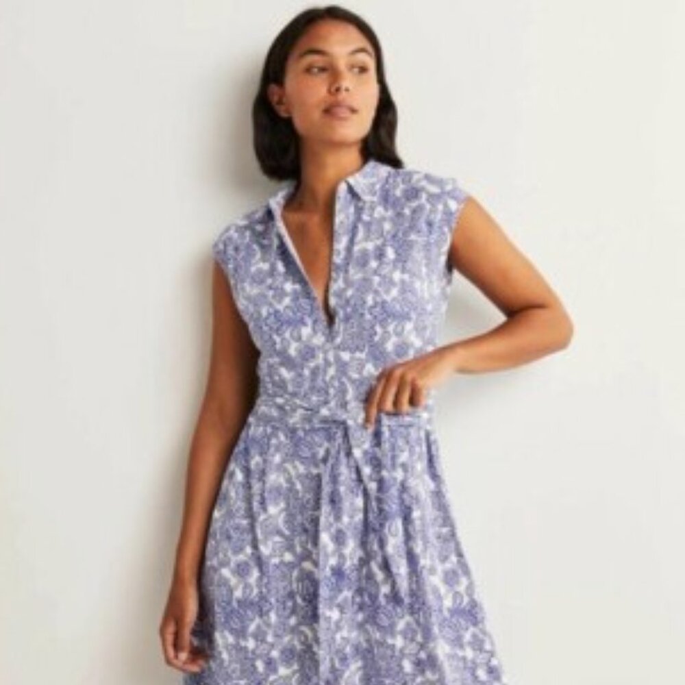 🌼 BODEN Atlantic Ocean Paisley Bud Tie Waist Jersey Shirt Dress